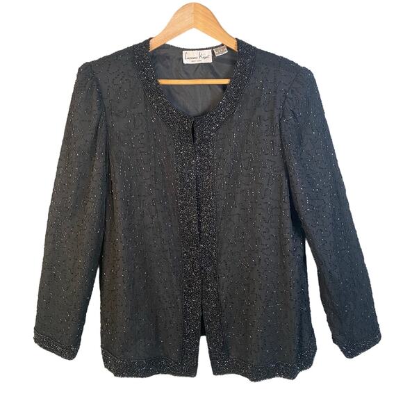 Vintage Lawrence Kazar Black Beaded Embellished Party Cocktail Evening Jacket - Picture 1 of 12